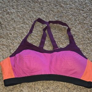 Victoria Sport Colorblock Perforated Sports Bra in Pink, Purple & Orange